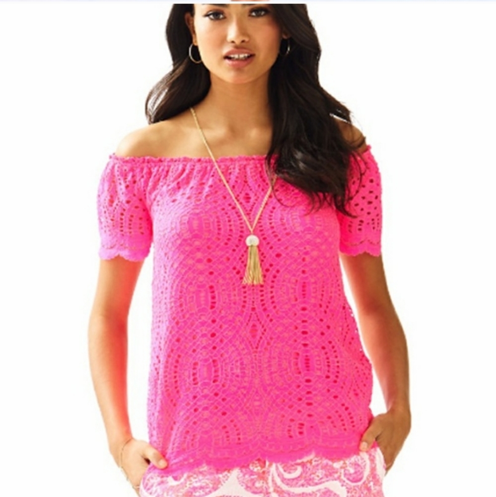 Lilly Pulitzer Pink Marble Off the Shoulder Top